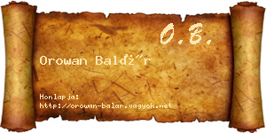 Orowan Balár névjegykártya